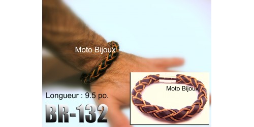Br-132, Bracelet cuir noir orange, fermoir magnétique
